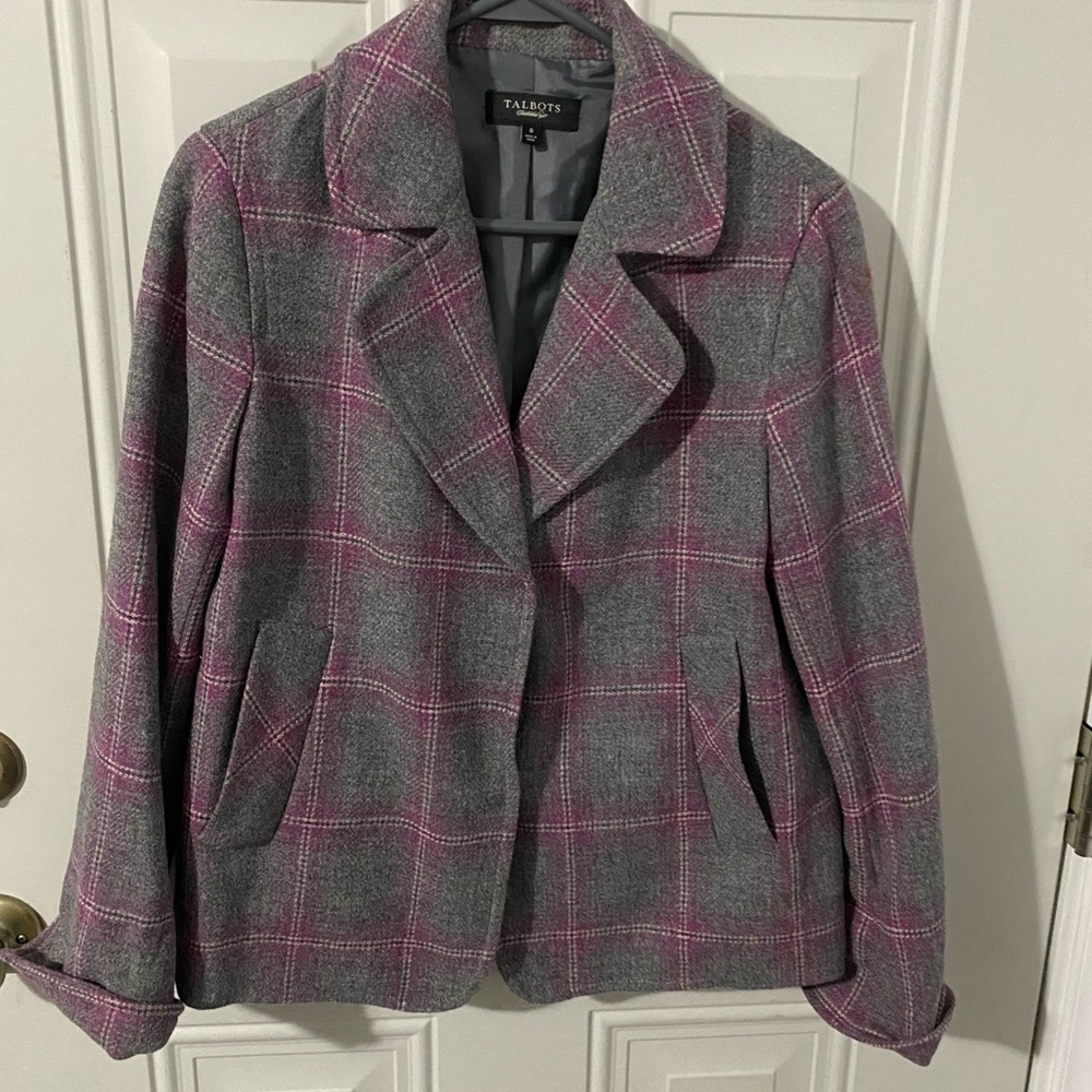 Talbots Women's Gray and Pink Plaid Jacket